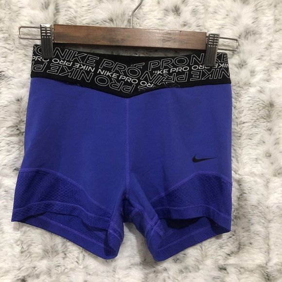 Nike Pro Crossover Waistband Shorts Womens Sz Small Blue Stretch Activewear - Picture 1 of 11